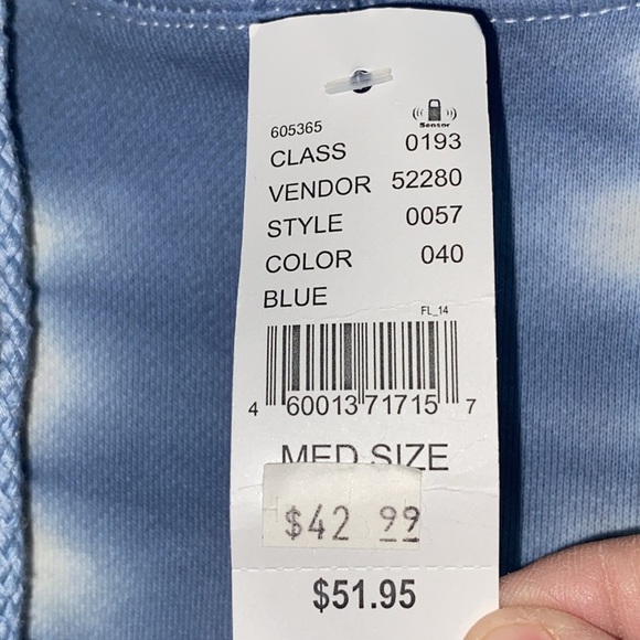 NWT PACSUN SIZE  MEDIUM MENS HOODED SWEATSHIRT BLUE WHITE TIE DUE DESIGN UNISEX - Picture 3 of 10